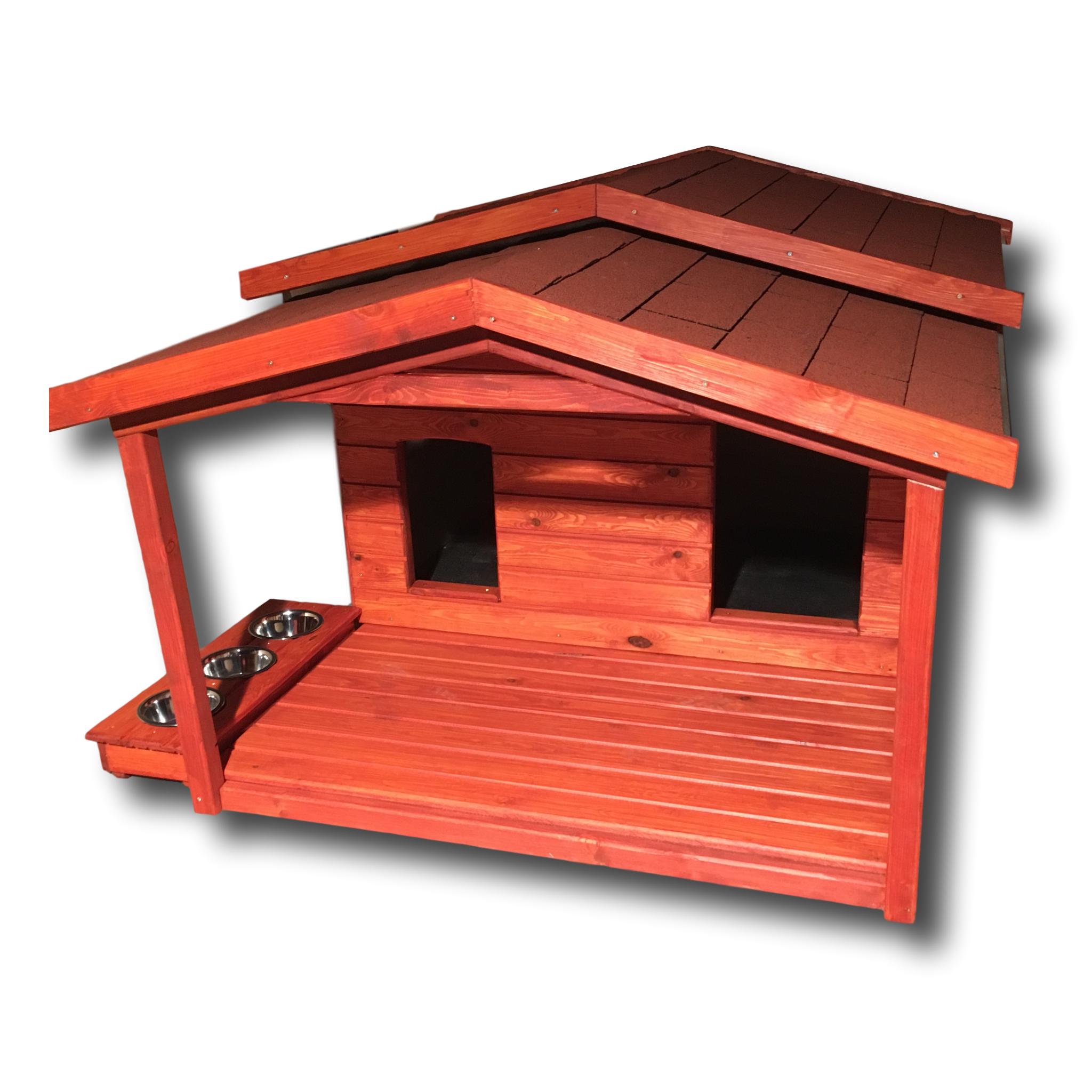 Új Fűthető 140X100 hőszigetelt dupla kutyaház fordított amerikai tetős teraszos