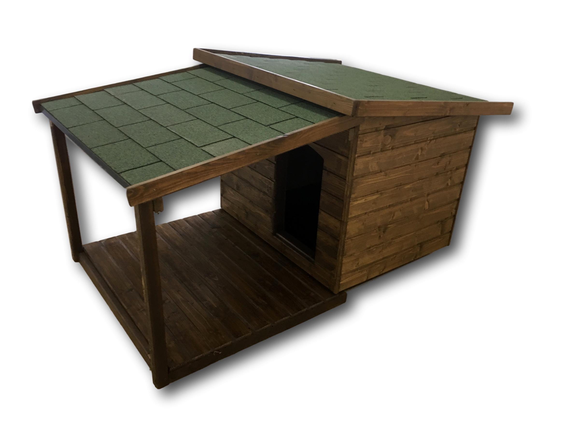 Új 100X110 teraszos kutyaház lapos tetős - rusztikusdió, barna zsindely