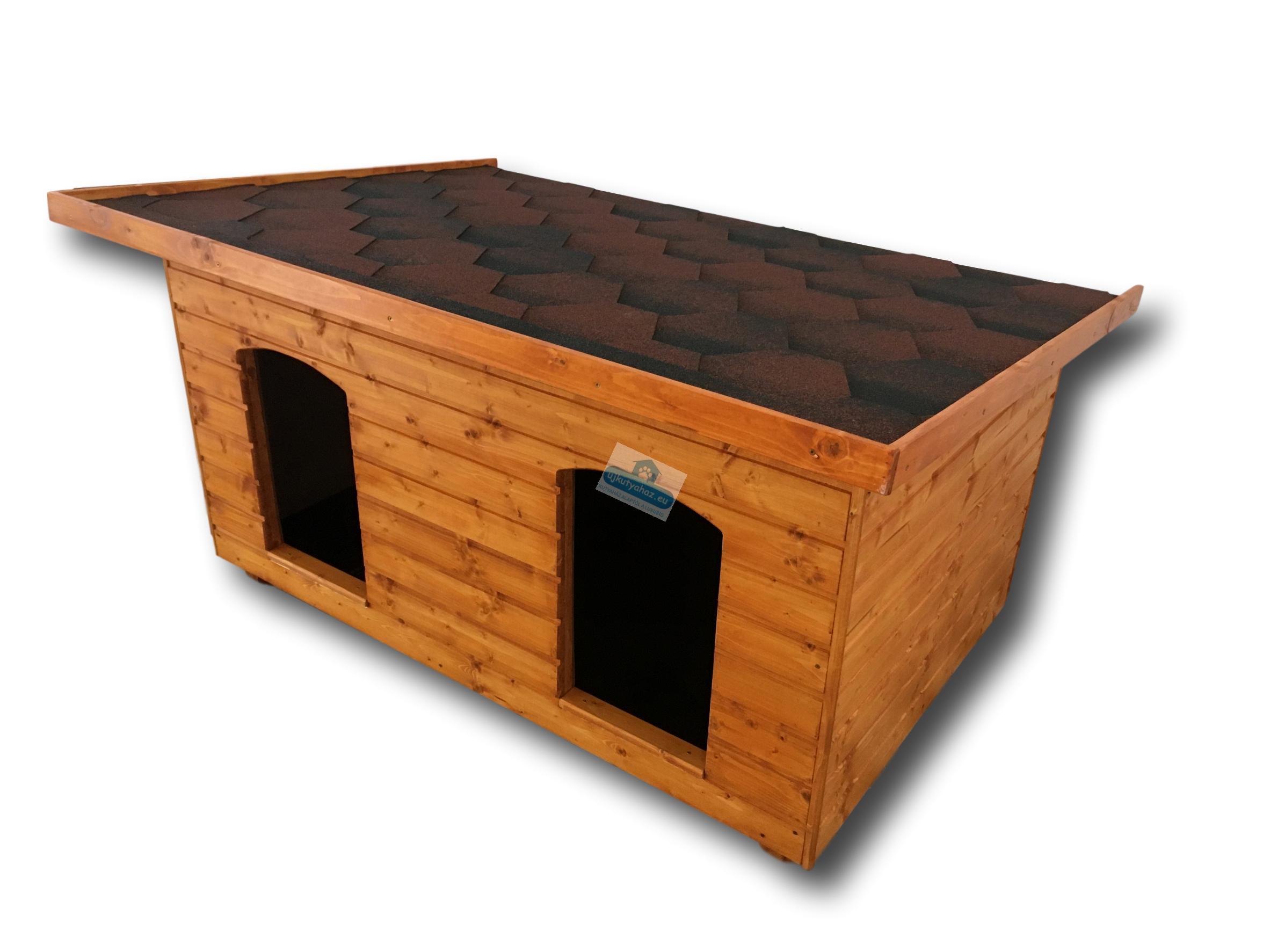Új Fűthető 160X100 hőszigetelt dupla kutyaház lapos tetős goldgelb