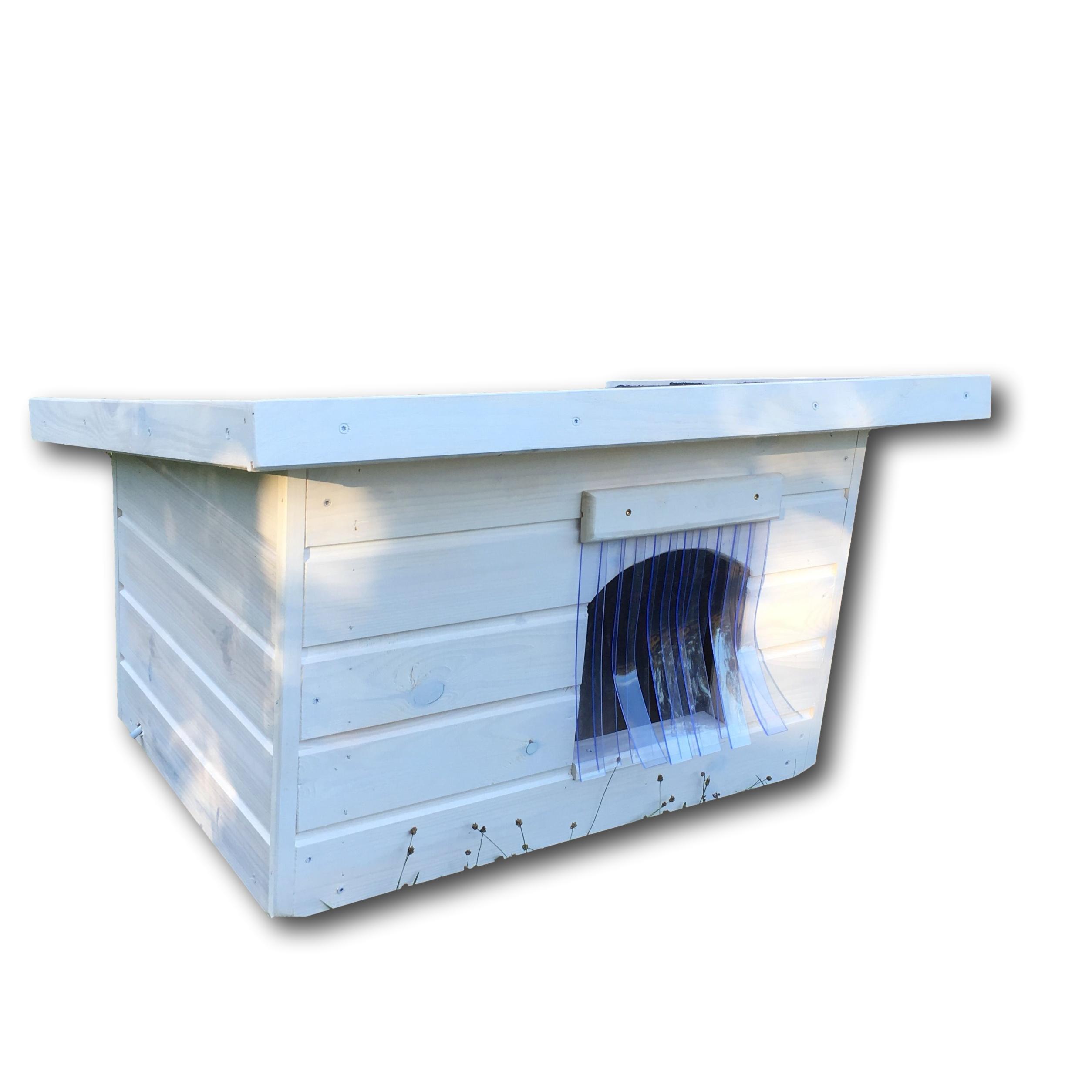 Új Fűthető hőszigetelt kutyaház 50X70 lapos tetős, hőfüggönnyel