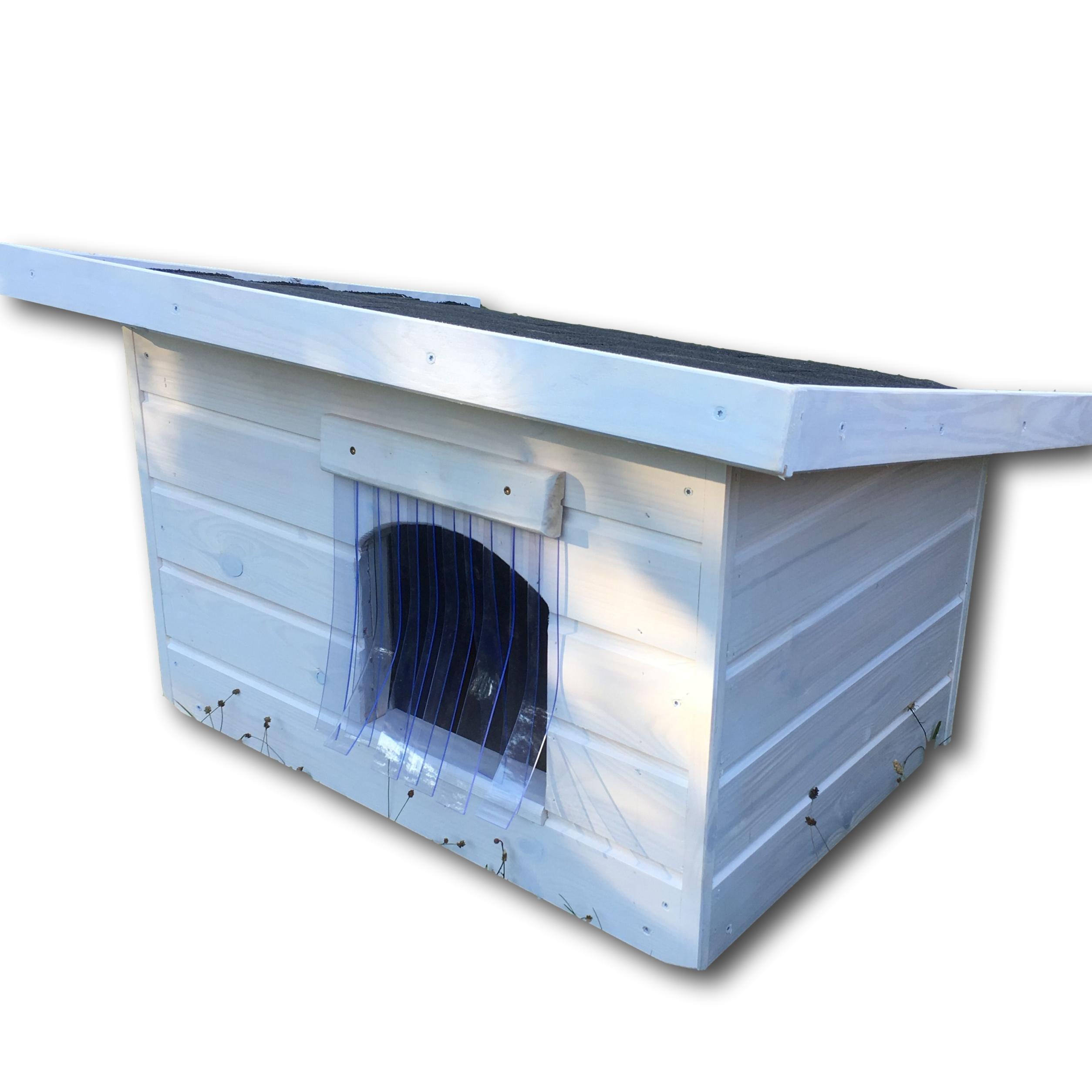 Új  50X70 Fűthető hőszigetelt kutyaház lapos tetős hőfüggönnyel