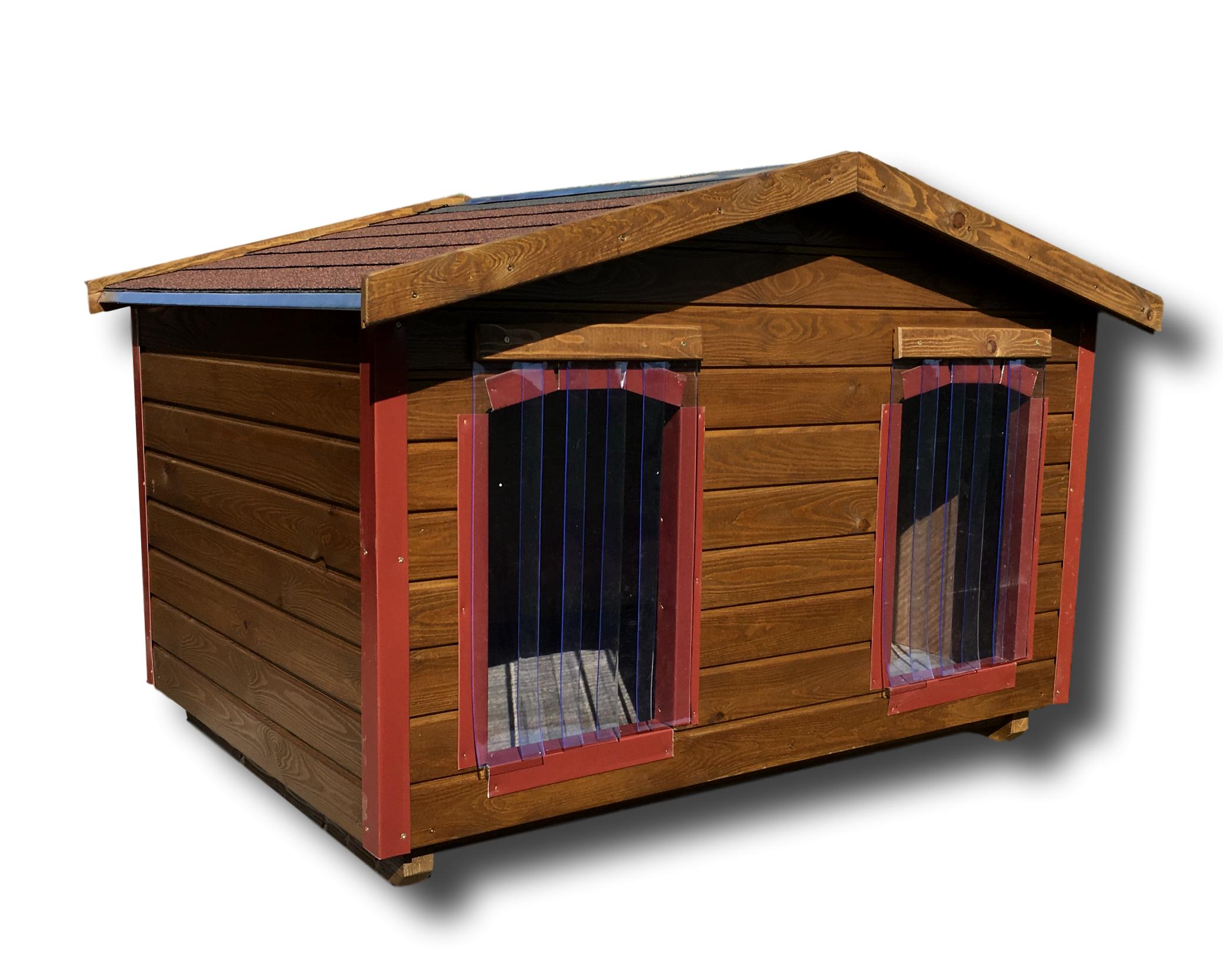 Új 140X100 dupla kutyaház amerikai tetős - risztikusdió, barna zsindely