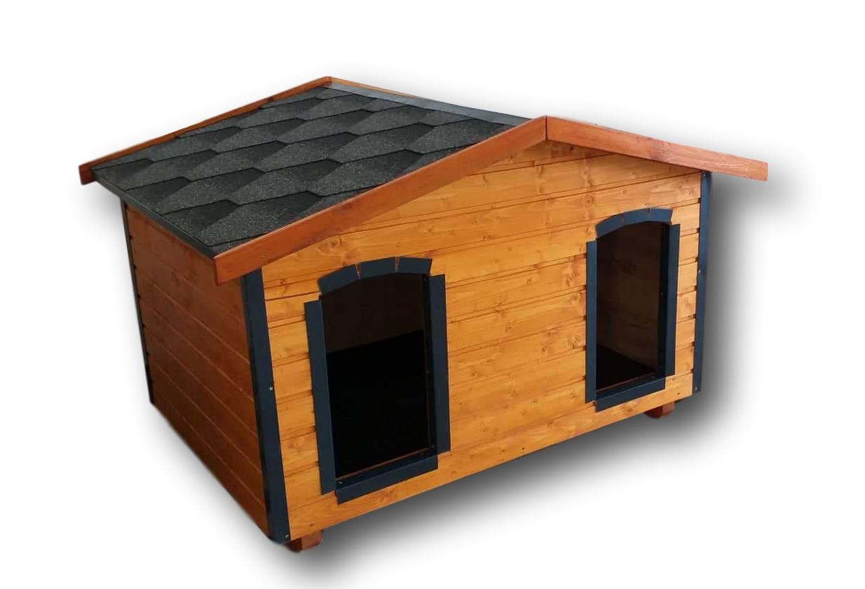 Új 140X100 dupla kutyaház amerikai tetős - aranysárga, szürke zsindely