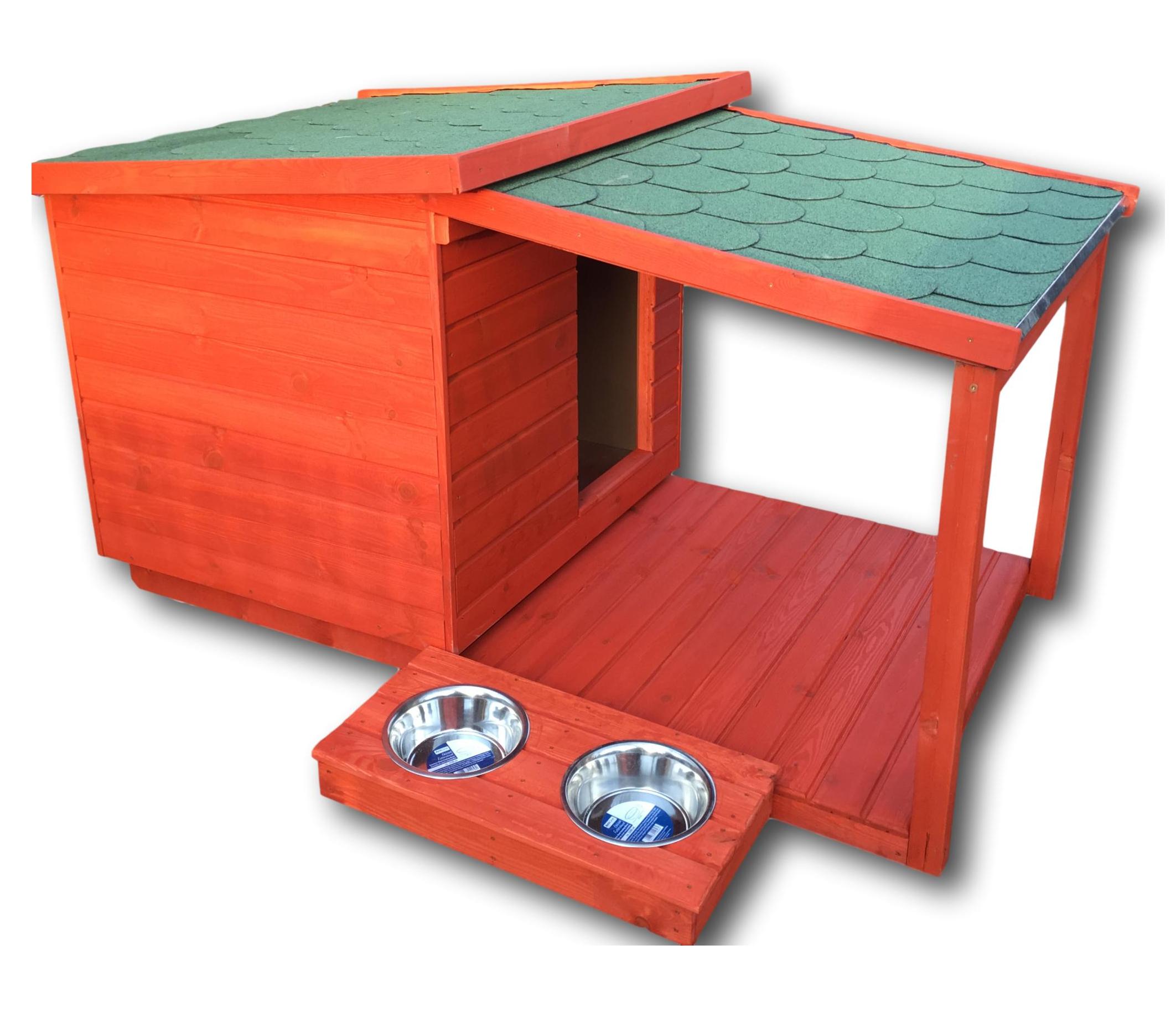 Új Fűthető 80X100 hőszigetelt kutyaház teraszos mahagóni