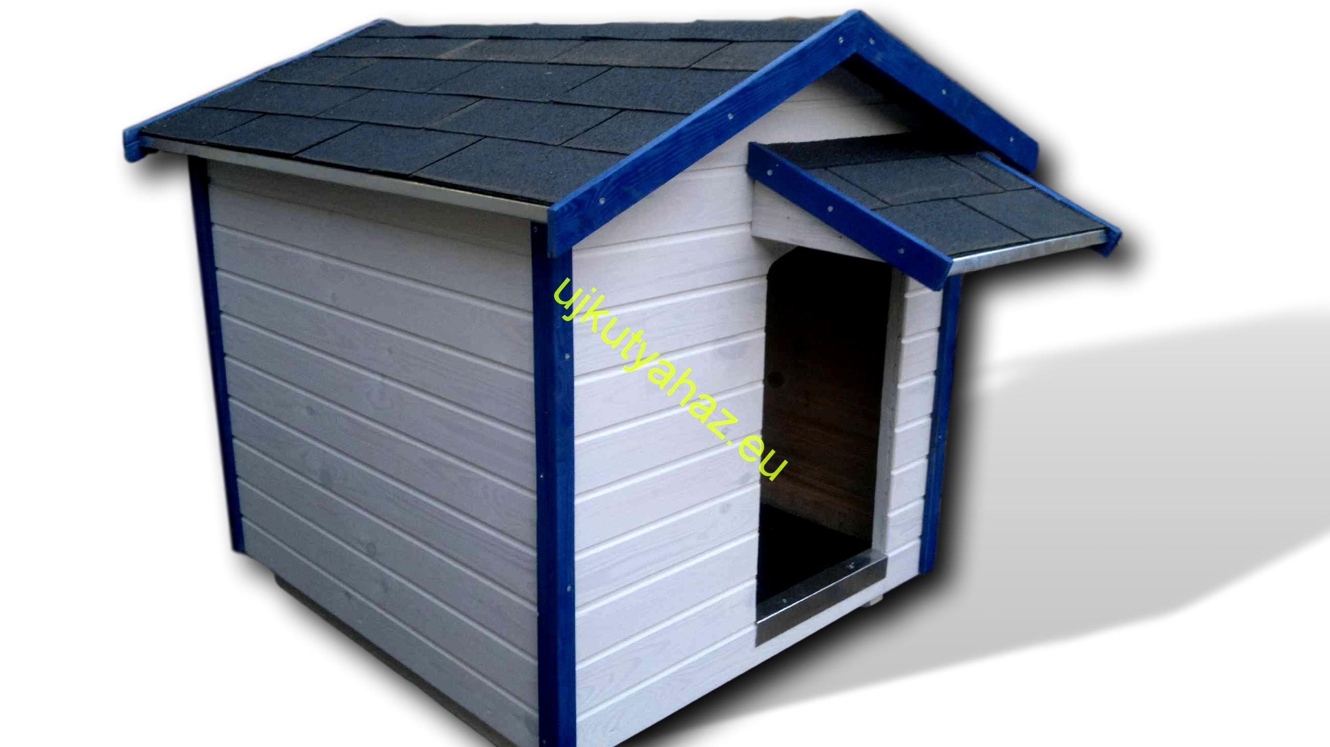 Új Kék-fehér 100X110 hőszigetelt kutyaház amerikai tetős 100110A02