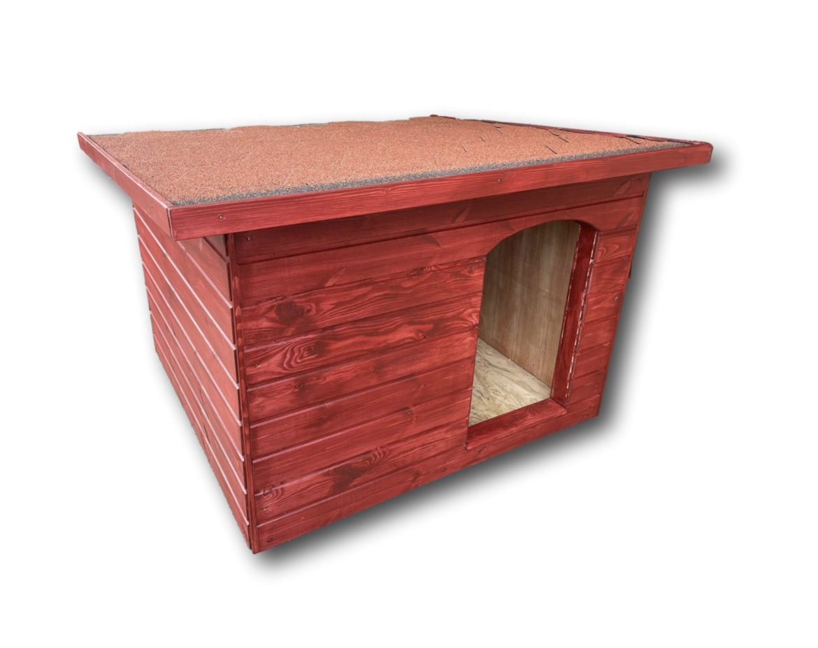 100X110 kutyaház: lapos tetős - mahagóni, bordó zsindely